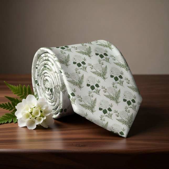 Sage Green Hydrangea & Fern Neck Tie (Creator Uploaded)