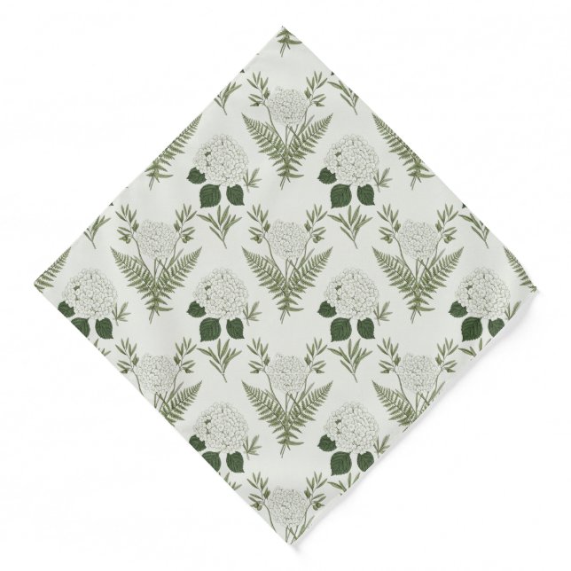 Sage Green Hydrangea & Fern Pocket Square Bandana (Front)