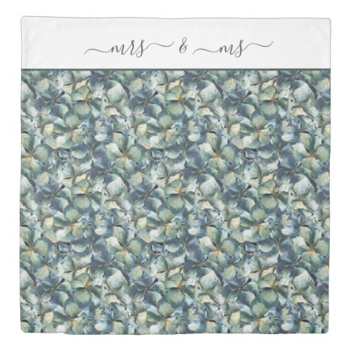 Sage green hydrangea floral pattern duvet cover