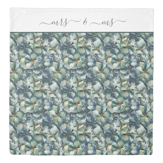 Sage green hydrangea floral pattern duvet cover (Front)