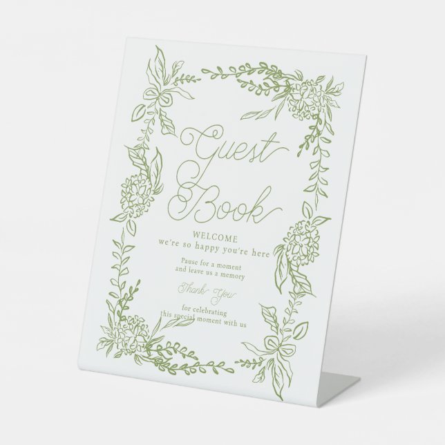 Sage Green Hydrangea Guest Book Table Sign (Front)