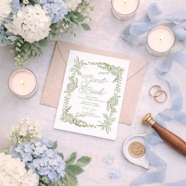 Sage Green Hydrangea Guest Book Table Sign Invitation (Creator Uploaded)