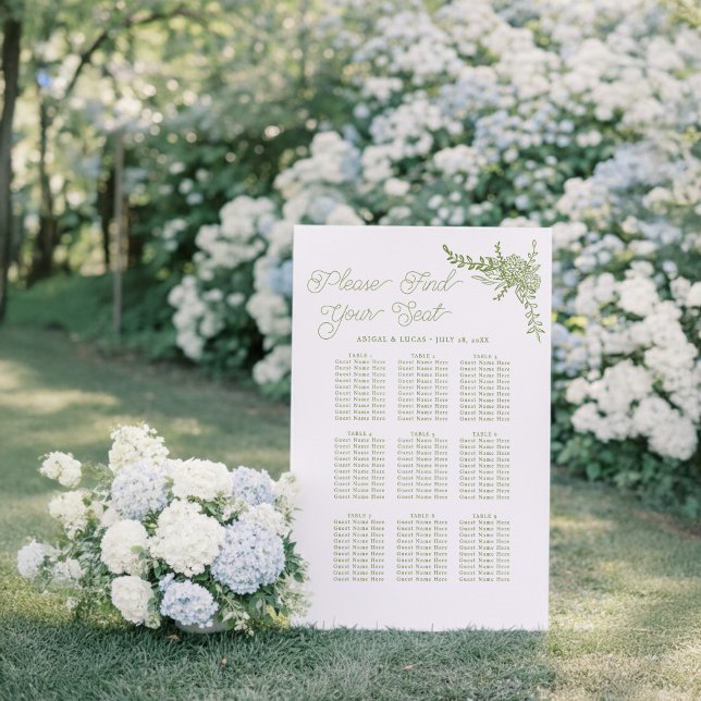 Sage Green Hydrangea Wedding Seating Chart Foam Board (Creator Uploaded)