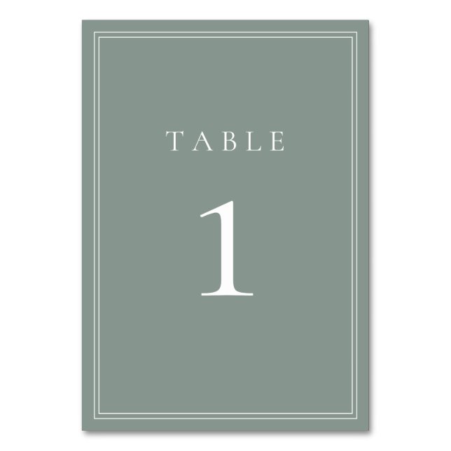 Sage Green I Modern Minimalist Wedding Table Number (Front)
