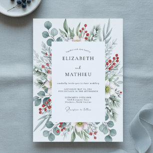 Sage Green Icy Pine Winter Wedding Invitation