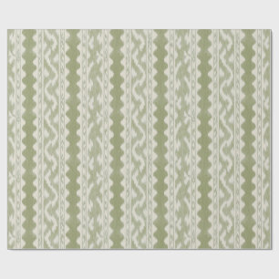Sage Green Ikat, Scalloped Stripe on Cream Wrapping Paper