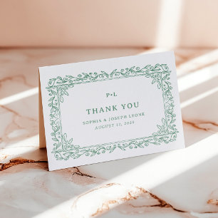 Sage Green Illustrated Botanical Frame Wedding Letterpress Thank You Card