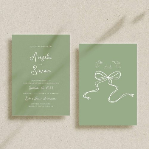 Sage Green Illustration Wedding Invitation Card