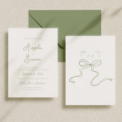Sage Green Illustration Wedding Invitation Card