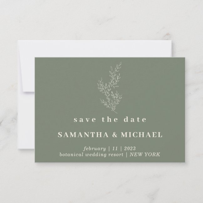Sage Green Indie Autumn Floral Save date modern Invitation