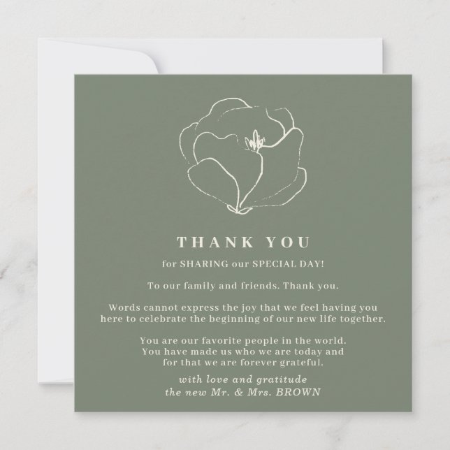 Sage green Indie Rustic Simple thank you Invitation (Front)
