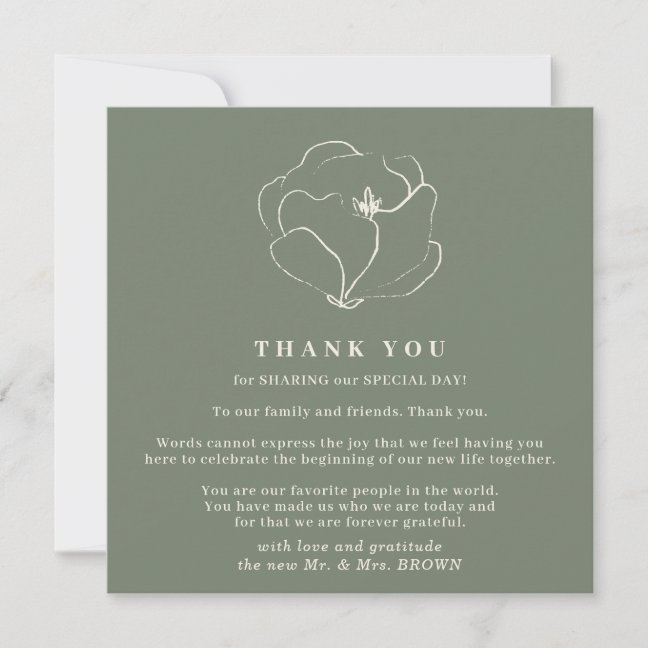 Sage green Indie Rustic Simple thank you Invitation