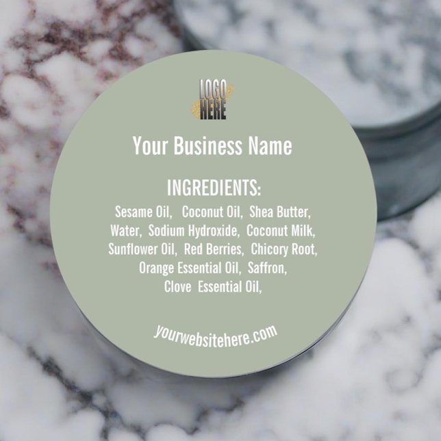 Sage Green Ingredient list with logo  Classic Round Sticker (Creator Uploaded)