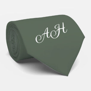 Sage Green Initial Groomsmen Monogram Monogrammed Neck Tie