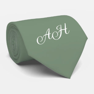 Sage Green Initial Groomsmen Monogram Monogrammed  Neck Tie