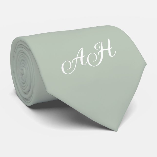 Sage Green Initial Groomsmen Monogram Monogrammed  Neck Tie (Rolled)