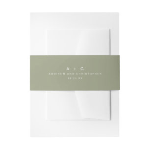 Sage Green Initials Monogram Simple Wedding Invitation Belly Band