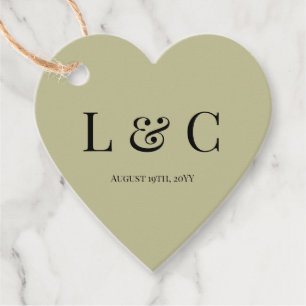 Sage Green Initials wedding Heart Favor Tags