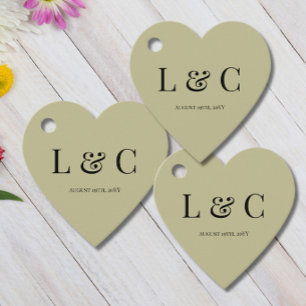 Sage Green Initials wedding  Heart Favor Tags