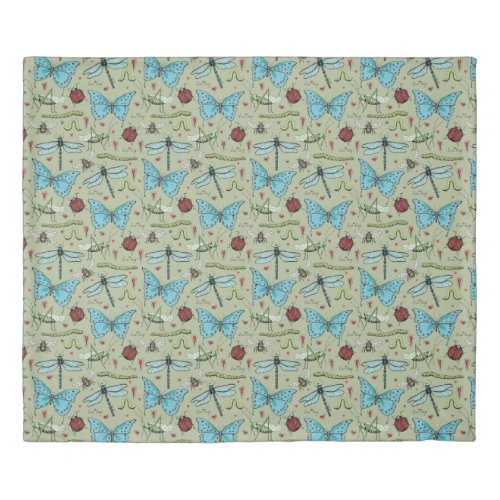 Sage Green Insects Pattern Boys Bedroom Duvet Cover