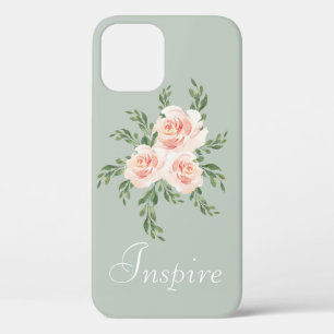Sage Green Inspire Romantic Watercolor Typography iPhone 12 Pro Case