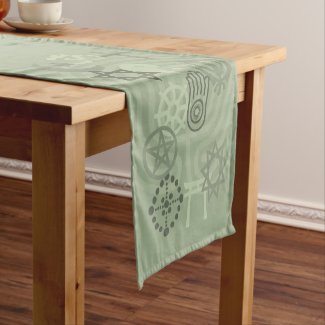 Sage Green Interfaith Symbols Short Table Runner