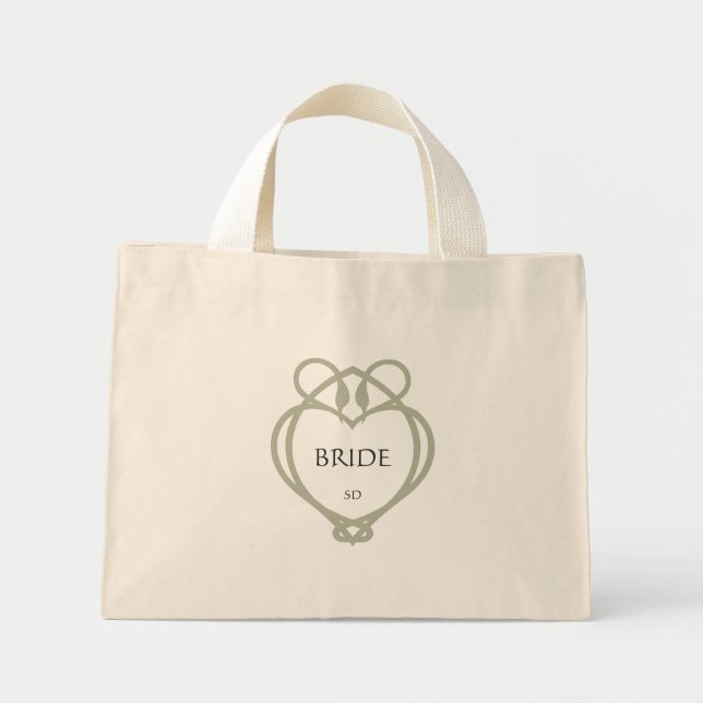 Sage Green Irish Celtic Swan Bride Initials Mini Tote Bag (Front)