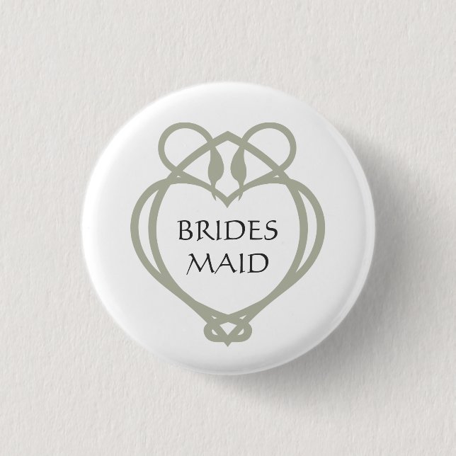 Sage Green Irish Celtic Swan Love knot Bridesmaid Button (Front)