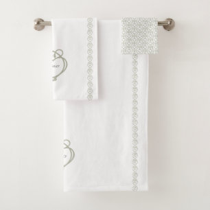 Sage Green Irish Celtic Swan Love Knot Family Name Bath Towel Set