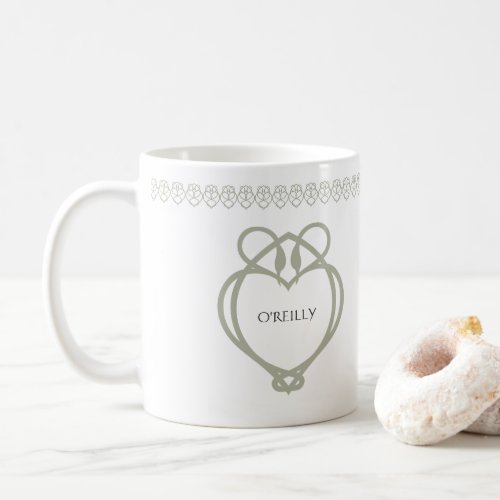Sage Green Irish Celtic Swan Love Knot Family Name Coffee Mug
