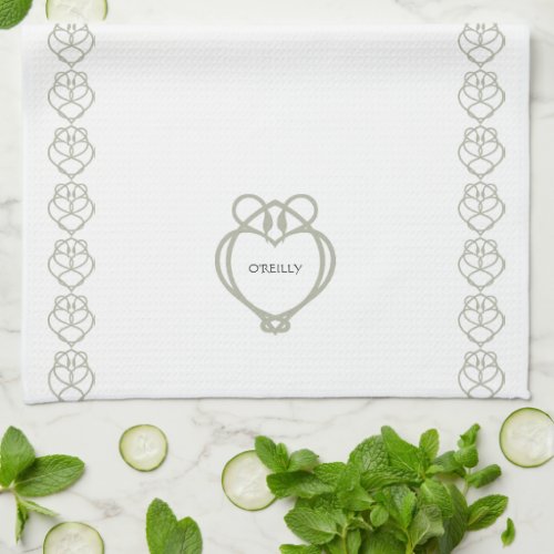 Sage Green Irish Celtic Swan Love Knot Family Name Kitchen Towel