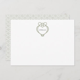 Sage Green Irish Celtic Swan Love Knot Family Name Note Card