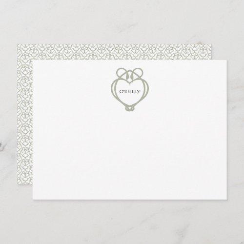 Sage Green Irish Celtic Swan Love Knot Family Name Note Card