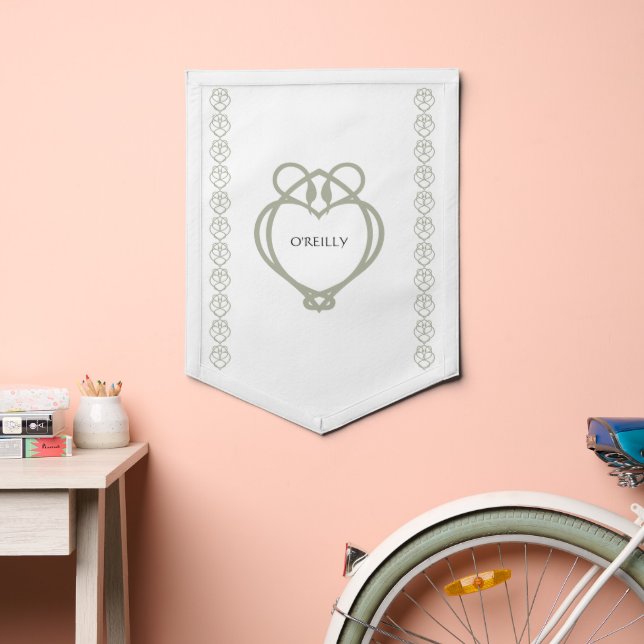 Sage Green Irish Celtic Swan Love Knot Family Name Pennant (Insitu 2)