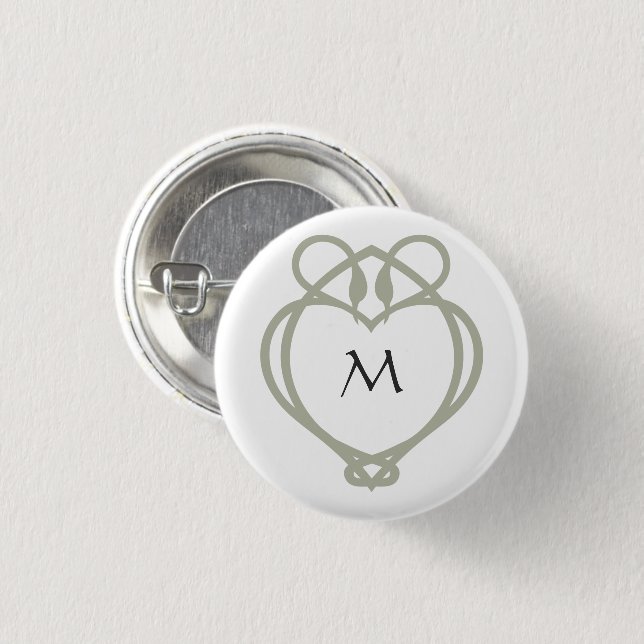 Sage Green Irish Celtic Swan Love Knot Monogram Button (Front & Back)