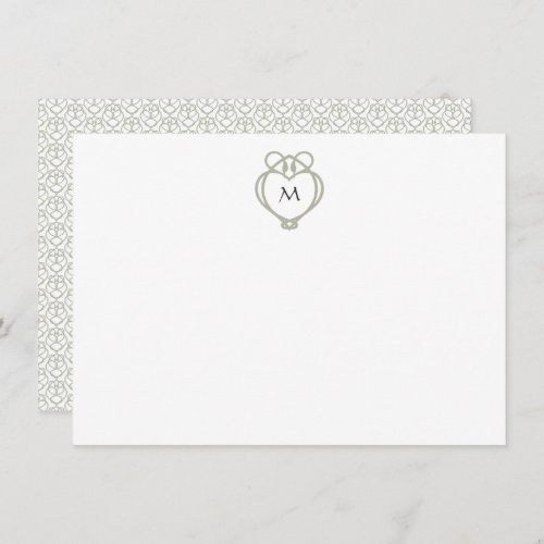 Sage Green Irish Celtic Swan Love Knot Monogram Note Card