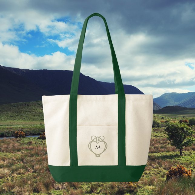 Sage Green Irish Celtic Swan Love Knot Monogram Tote Bag (Creator Uploaded)