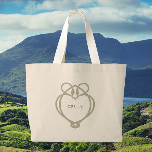 Sage Green Irish Celtic Swan Love Knot Surname Large Tote Bag
