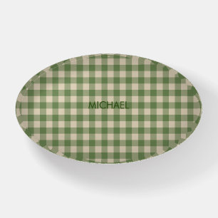 Sage Green Ish Preppy Gingham Plaid Paperweight
