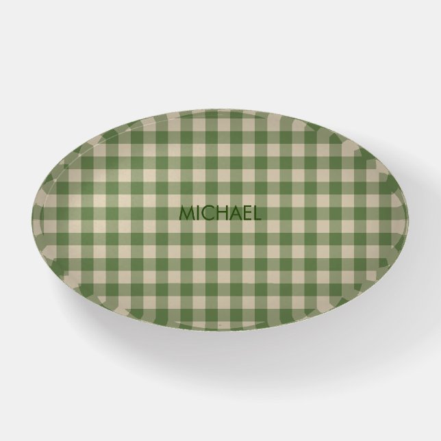 Sage Green Ish Preppy Gingham Plaid Paperweight (Front)