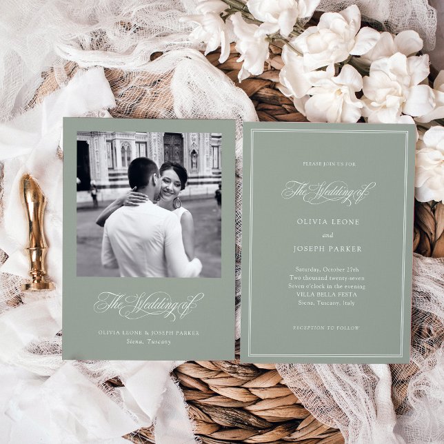 Sage Green | Italian Elegance Photo Wedding Invitation (Creator Uploaded)
