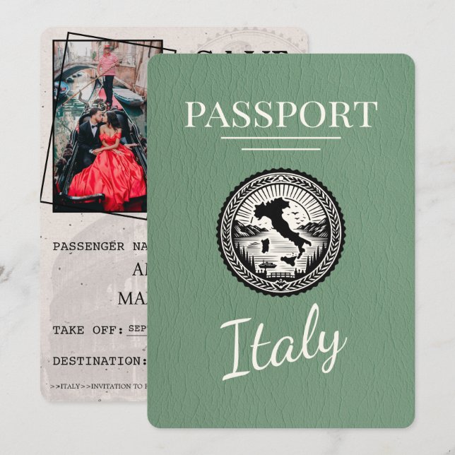 Sage Green Italy Passport Save The Date (Front/Back)