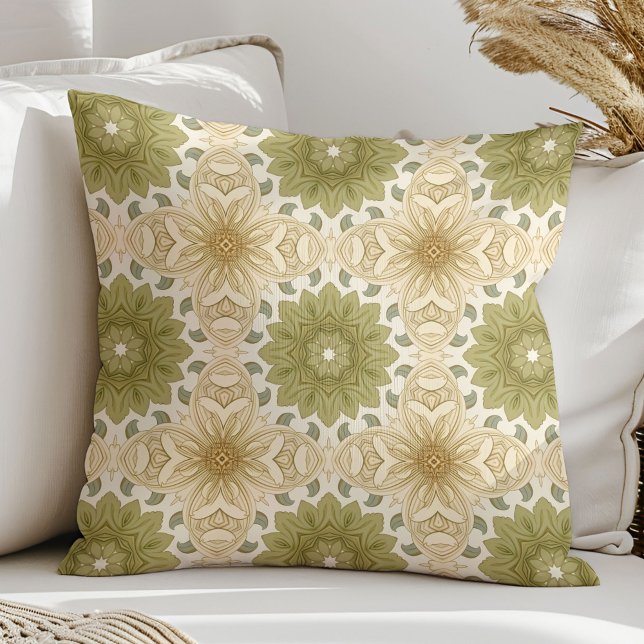 Sage green ivory art nouveau morris pattern throw pillow (Sage green ivory art nouveau morris pattern throw pillow)