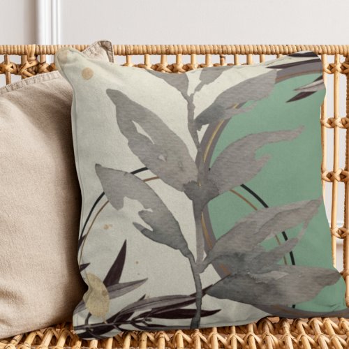 Sage Green  Ivory Artistic Abstract Watercolor Throw Pillow