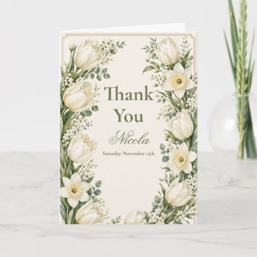 Sage Green Ivory Baby Shower Thank You Card