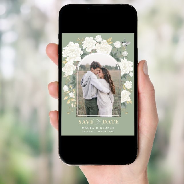 Sage Green Ivory Chinoiserie Floral Save the Date Invitation (Front Digital)