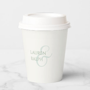 Sage Green & Ivory Couple Monogram Paper Cups