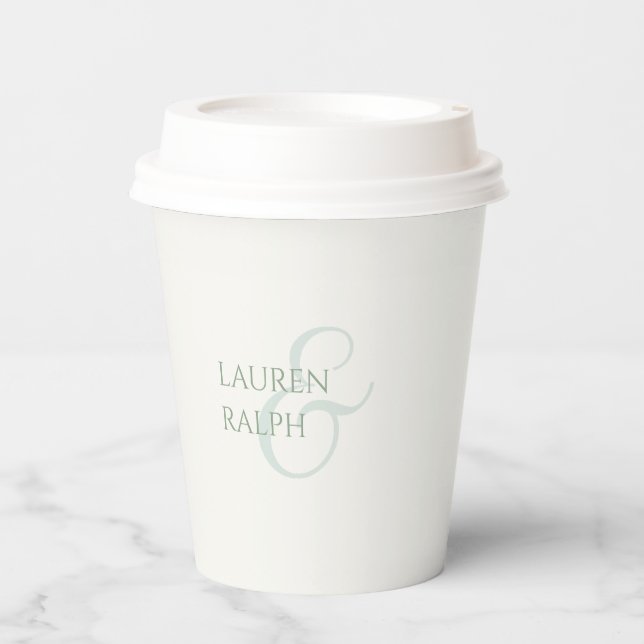 Sage Green & Ivory Couple Monogram  Paper Cups (Front)