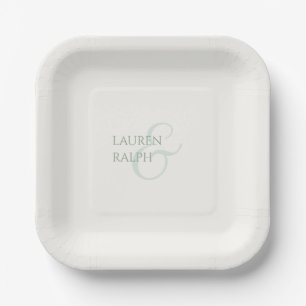 Sage Green & Ivory Couple Monogram Paper Plates