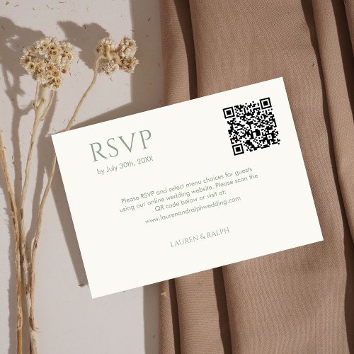 Sage Green  Ivory Couple Monogram QR Wedding RSVP